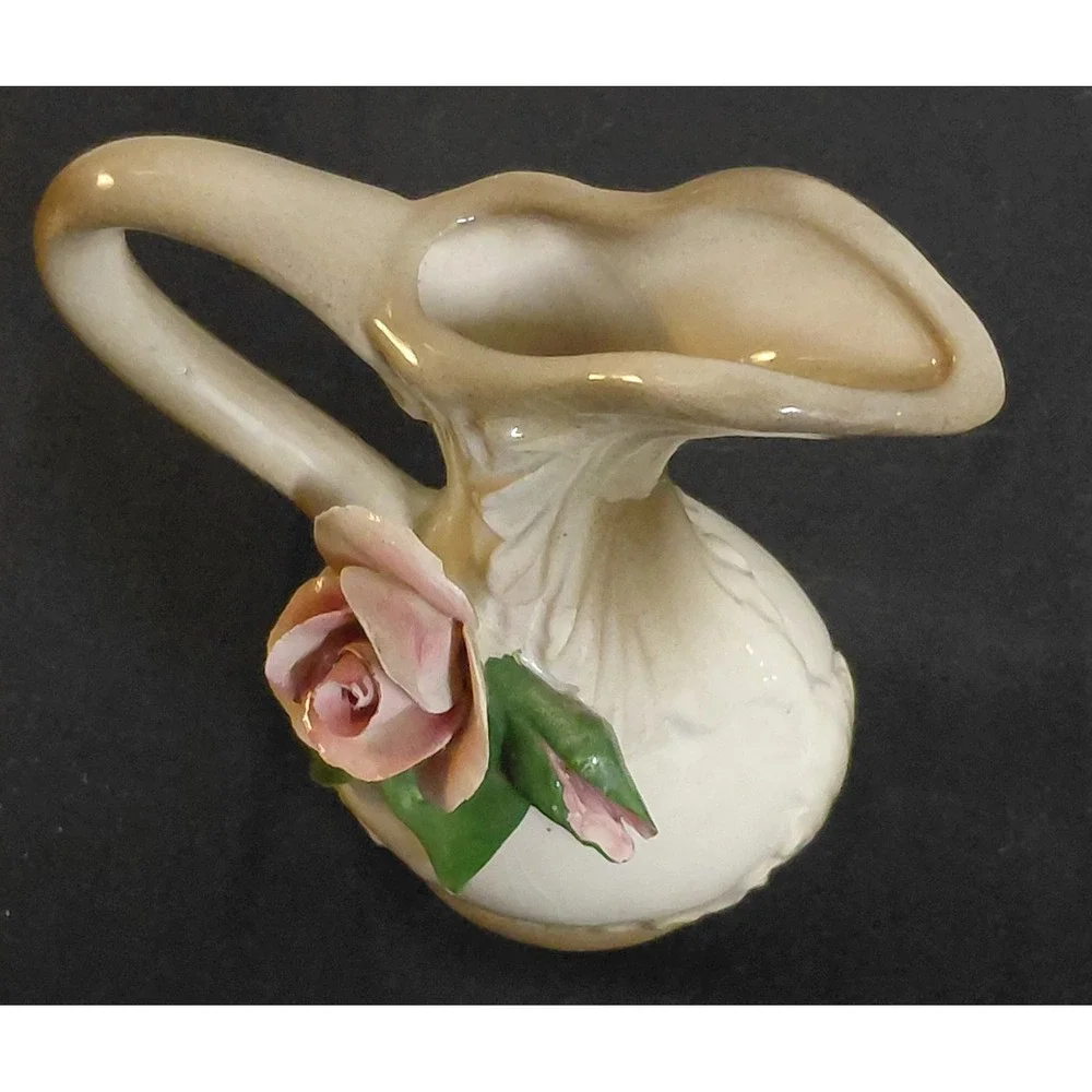 Vintage Nuova Capodimonte Italy Miniature Porcelain Flower Pitcher Vase 6